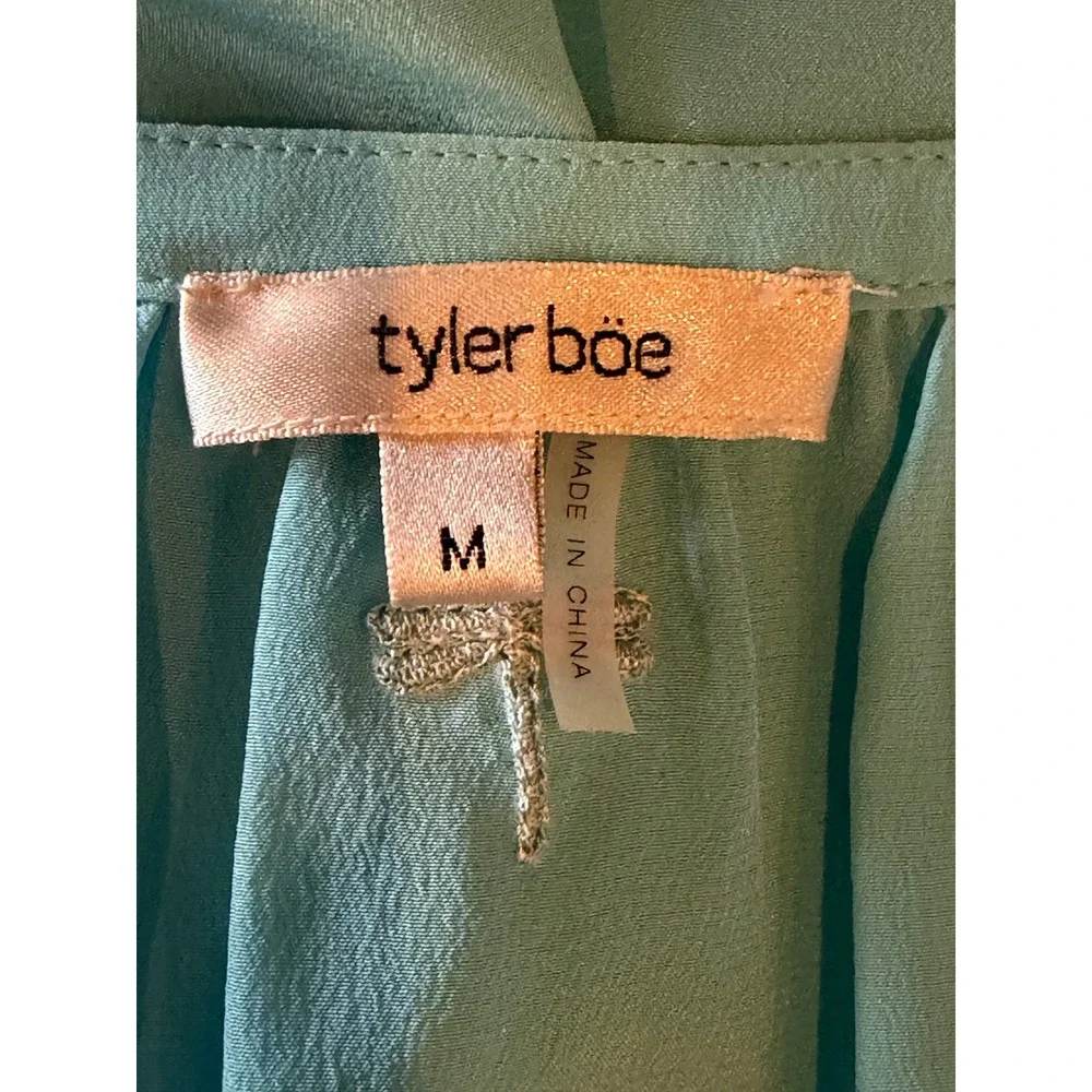 Tyler Boe Silk Tunic Top Women Medium Blue Tassel Tie Long Sleeve Blouse Preppy - Picture 10 of 12